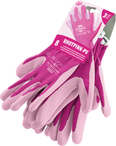 Damskie Rękawice Ochronne RHOTPINK-PU – Poliestrowe, Powlekane Poliuretanem (3-pack)