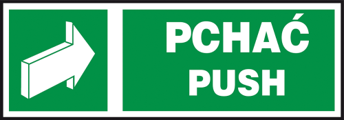 Znak Ewakuacyjny „Pchać / Push” REIS Z-35E (50x150 mm, Folia Samoprzylepna)