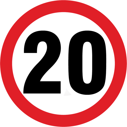 Znak „Ograniczenie prędkości do 20 km/h” Z-DW118