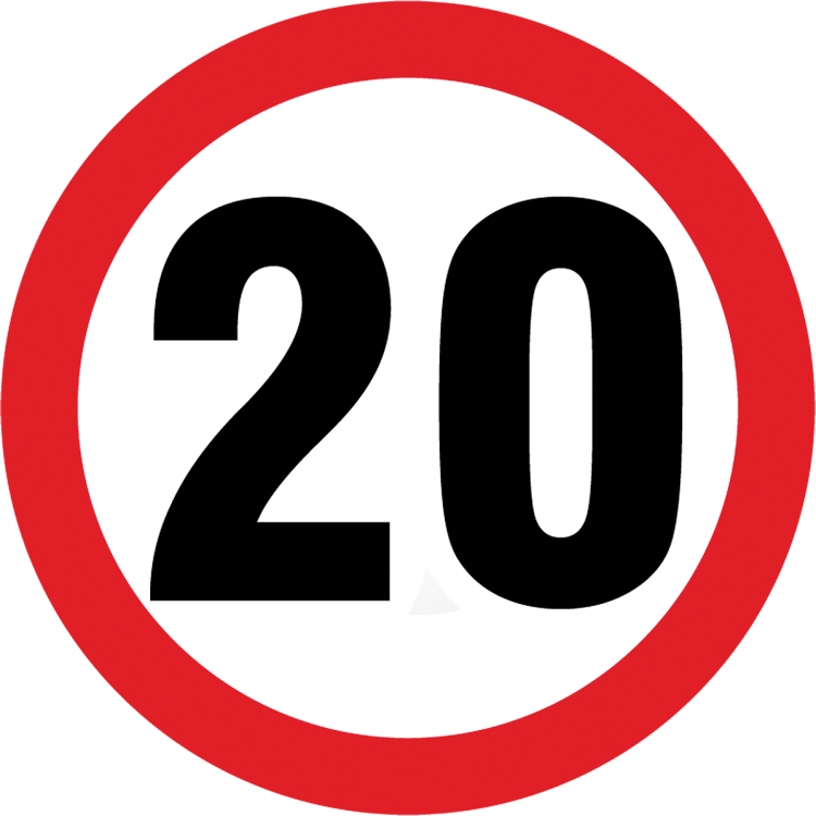 Znak „Ograniczenie prędkości do 20 km/h” Z-DW118