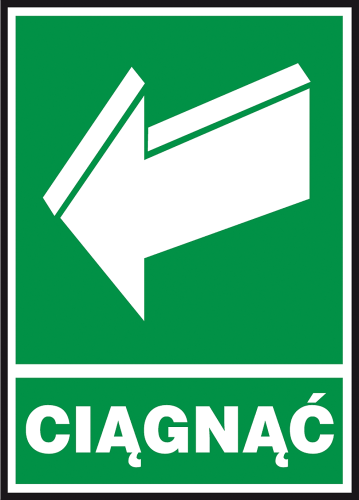 Znak Ewakuacyjny „Ciągnąć Aby Otworzyć” REIS Z-39E (Format F1: 150x205 mm, Folia Fotoluminescencyjna)