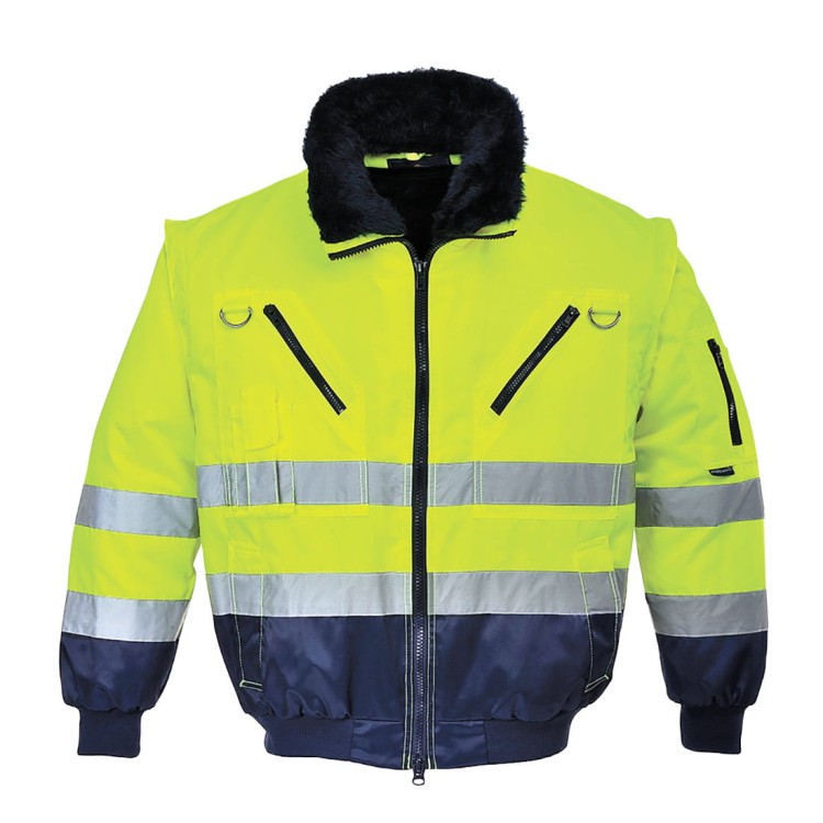 Kurtka Ostrzegawcza Pilot 3w1 Portwest PJ50 – Hi-Vis Klasa 3 z Odpinanymi Rękawami i Ociepliną Futrzaną