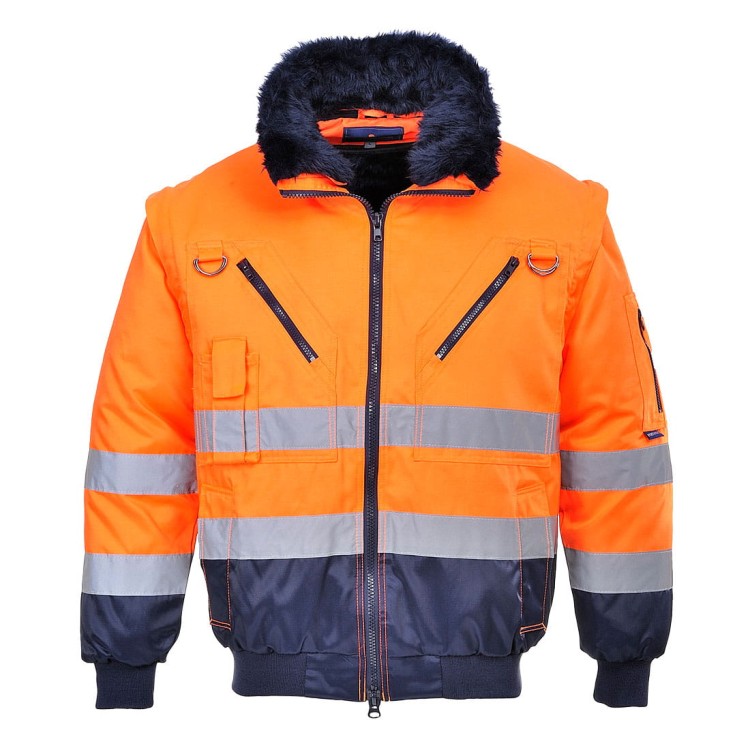 Kurtka Ostrzegawcza Pilot 3w1 Portwest PJ50 – Hi-Vis Klasa 3 z Odpinanymi Rękawami i Ociepliną Futrzaną