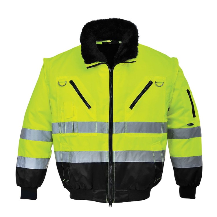 Kurtka Ostrzegawcza Pilot 3w1 Portwest PJ50 – Hi-Vis Klasa 3 z Odpinanymi Rękawami i Ociepliną Futrzaną