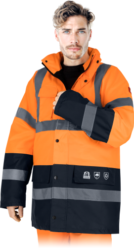 Męska Kurtka Zimowa Odblaskowa REIS BLUE-ORANGE-J (Klasa 3, Wodoodporna EN 343)