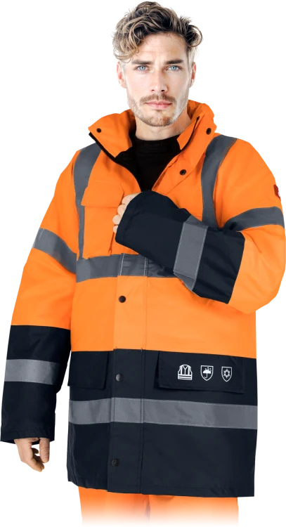 Męska Kurtka Zimowa Odblaskowa REIS BLUE-ORANGE-J (Klasa 3, Wodoodporna EN 343)