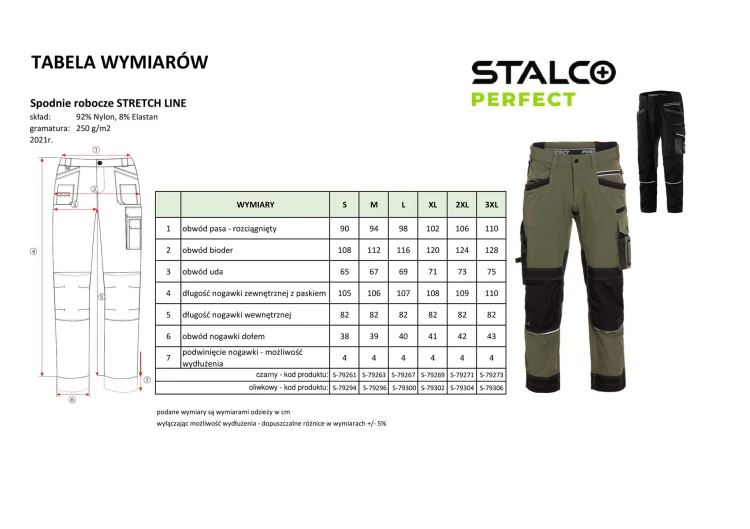 Spodnie Robocze STRETCH LINE STALCO PERFECT – Czarne i Oliwkowe