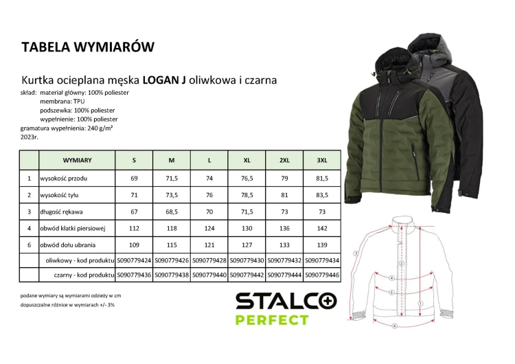 Kurtka Męska Ocieplana STALCO PERFECT LOGAN J Oliwkowa i Czarna
