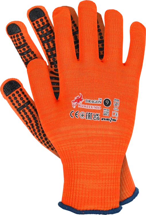 Rękawice Ochronne Przeciwpoślizgowe FLOATEX-NEO – Poliestrowe Hi-Vis z Powleczeniem PCV pomarańczowy